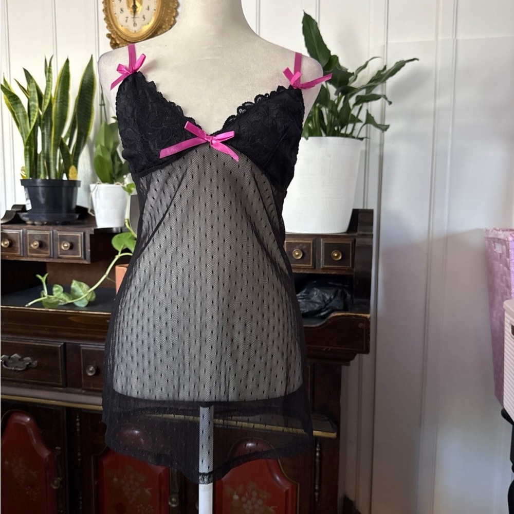 Black & Hot Pink Lace Babydoll